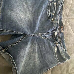 Seven7 Indigo Denim Shorts with Cream Stitching